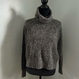 Madewell Sweater, Black Gray Marled Knit Turtleneck, Open Back, Size XS